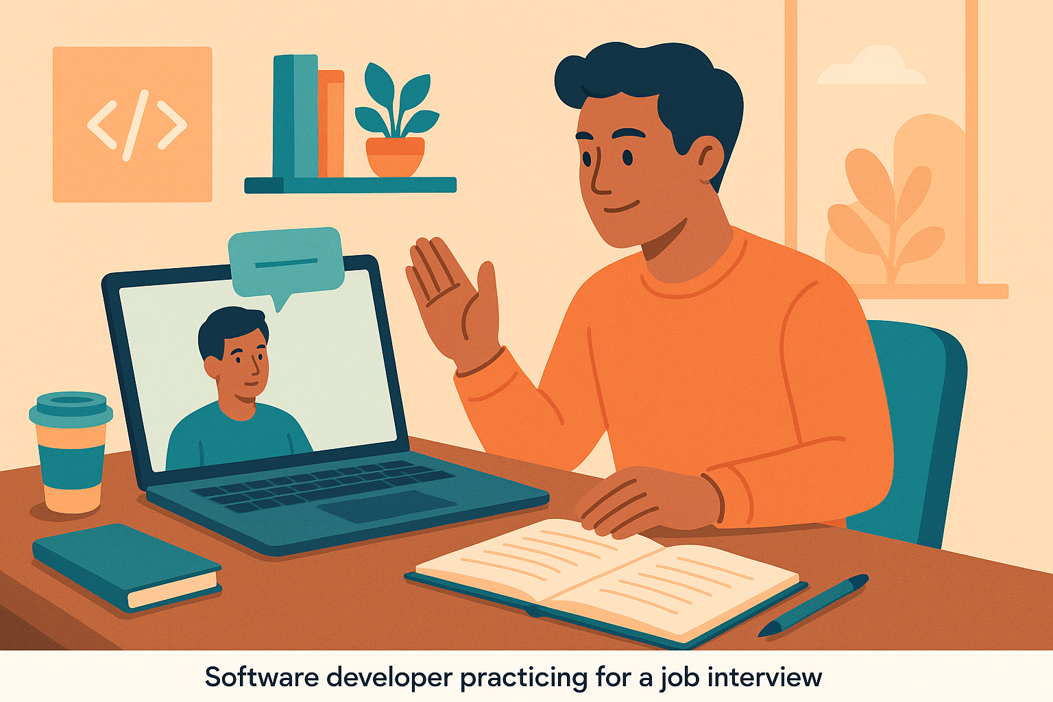 Desenvolvedor praticando inglês para entrevista